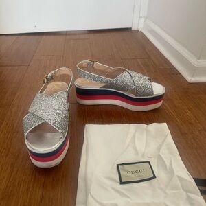 Gucci Glitter Silver Platform Sandals